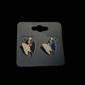 Gold Butterfly Dangle Earrings 1/2 inch